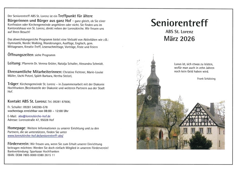 Seniorenarbeit der Stadt Hof Seniorentreff März 2026